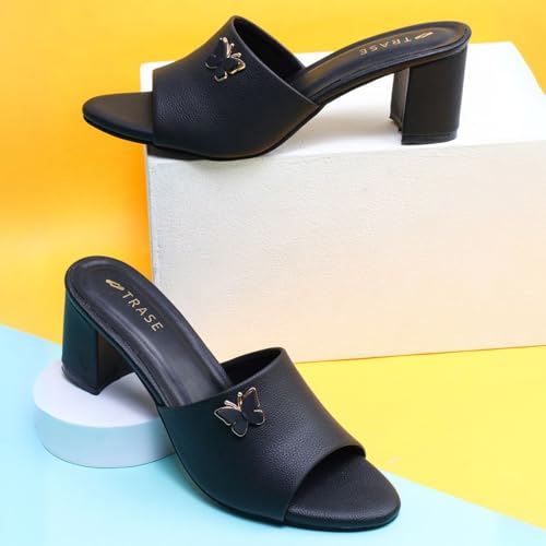 Image of TRASE Women's Slip-On Block Heels Sandals| Fashionable Sandals for Women & Girls | Light weight, Soft Footbed, Comfortable & Stylish - (47068)