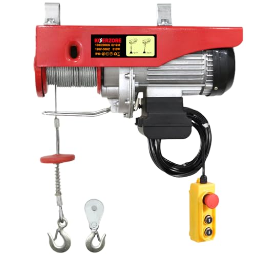 KOERZORE 440 Lbs Electric Hoist Winch with 14 ft Wired Control - 110V Electric Winch with 40ft Lift Height for Garage Warehouse ATV Engine Hoisting Furniture & Drywall Lifting