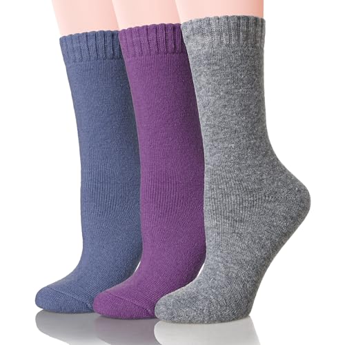 Image of Velice Wool Socks for Women Merino Wool Boot Hiking Thick Thermal Warm Winter Crew Cushion Cozy Work Socks 5 Pairs