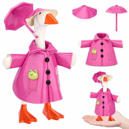 Bolsome Raincoat Desk Goose Outfit 7 Inch Mini Goose Raincoat and Hat Clothes with Umbrella for Magnetic Statue Desk Key Holder Desktop Home Decoration (Rose)
