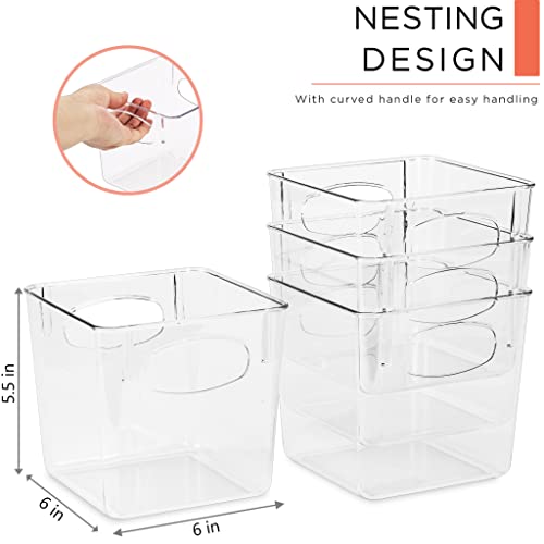 Sorbus Square Refrigerator Organizer Bins - Clear Plastic Pantry, Cabinet & Fridge Organizer For Kitchen Organization And Storage - Versatile Lightweight Bath, Makeup, Food & Snack Organizer (4 Pack) #TOP1