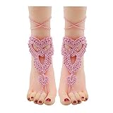dragonaur Mädchen Zehenring Fußkettchen Kette Verstellbar Barfuß Sandal Schmuck Häkeln Baumwolle Knöchel Kette Armband Fußschmuck für Sommer Strand Rosa