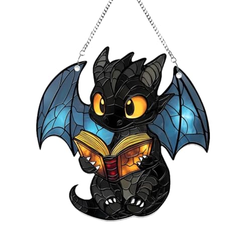 Acchiappaluce drago - Acchiappasole drago acrilico | Ornamenti per libri sull'albero di Natale, ciondolo natalizio 2D | Libro Lettura Acchiappaluce | Acchiappasole Fantasia Appendibili