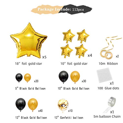 Black And Gold Balloon Garland Arch Kit, 113Pcs Black, Gold Confetti Balloons Star Foil Balloons For Men&Women 30Th 40Th 50Th 60Th Birthday Wedding Retirement 2023 Graduations Party Decorations #TOP1