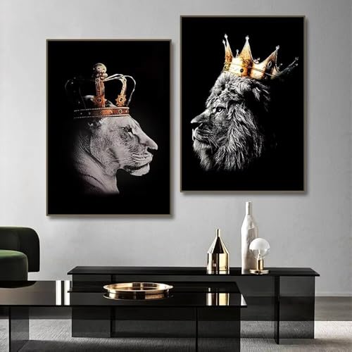 Stickers muraux lions noirs 50x70cm lot de 2 décorations sans cadre
