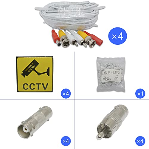 4 X 60Ft Security Camera Bnc Cable,Video Audio With Power For Cctv Camera Installation,Pre-Made All In One Siamese Coaxial Plug Ready #TOP1