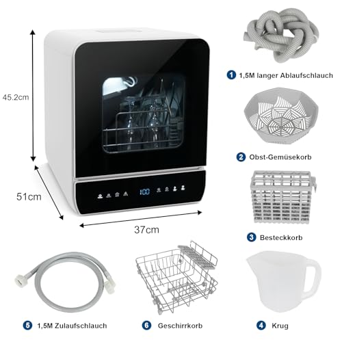 eklipt Mini Geschirrspüler für 3 Gedecke, Tischgeschirrspüler mit 7 Programme mit Trocknungsfunktion, mit/ohne Wasseranschluss Benutzbar, Spülmaschine 4.8L, Touch Control für Wohnmobile Wohnungen