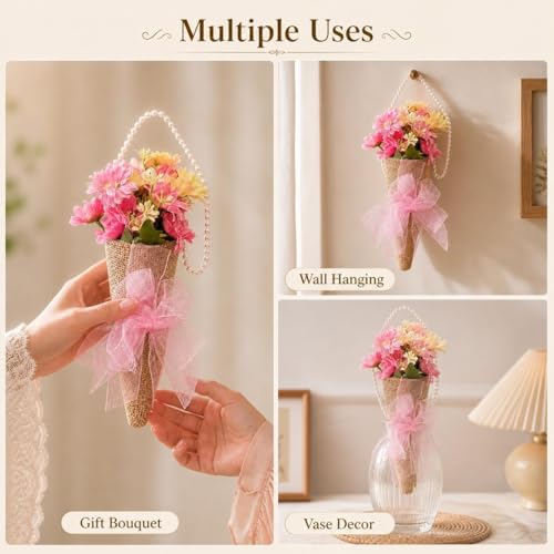 Image of SATYAM KRAFT 1 Pcs Artificial Daisy Flower Bouquet with Pearl Handle | Decorative Wall Hanging Floral Arrangement for Home Decor, Living Room, Gifting & Festive Decoration (Daisy)