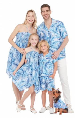 Image of Hawaii Hangover Family Matching Hawaiian Clothes, Simply Blue Leaves | Family matching Hawaiian outfits, Simply Blue Leaves, lightweight rayon, machine washable, tropical leaf print, luaus