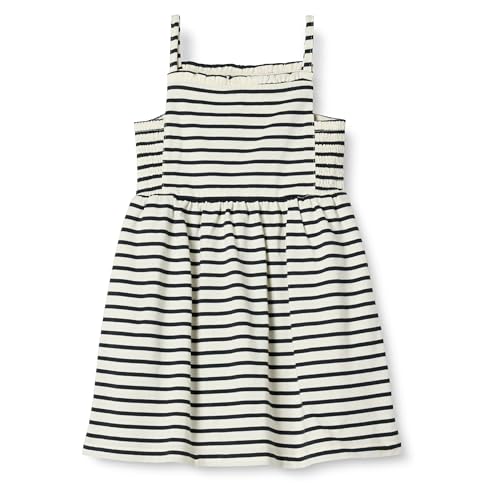 Amazon Essentials Girls' Cotton Strappy Midi Dress, Ecru Black French Stripe, Medium