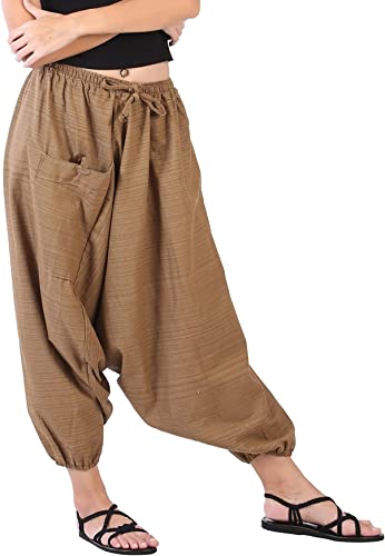 Image of Whitewhale Mens Women Cotton Stripe Aladdin Loose Baggy Boho Hippie Harem Pants