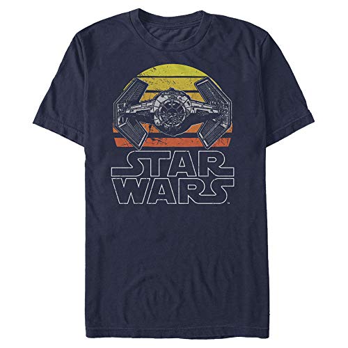 STAR WARS Men's Tie Fighter Retro Sunset T-Shirt, Navy Blue, Large