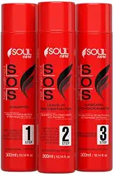 Kit SOS Tratamento Capilar Profissional Reconstrução Cauterização Antiemborrachamento Pós-Química Soul Care - Shampoo, Reconstrutor e Máscara (300mg)