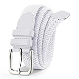 VONMELLI Mens Belt Elastic Belts for Men Stretch Braided Fabric Belts Casual Black Woven Golf Belt for Jeans White-white Buckle M