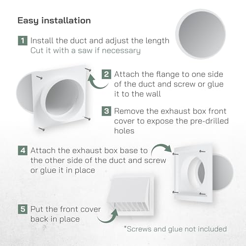 Vent Systems 5" Inch Plastic Adjustable Through Wall Ventilation Kit - Dryer Vent Kit - Ventilation Tube With Exhaust Hood Vent Cover And Duct Connector - Built In Gravity Damper in Exhaust Hood by Vent Systems - Used condition - Image 4