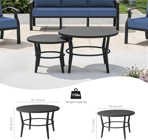 Image of Aluminum Patio Furniture Set with 2 Round Coffee Tables, 5 Seats Outdoor Patio Conversation Sets w /5.1 inch Cushions,Patio Conversation Sets for Garden, Backyard, Porch-Navy