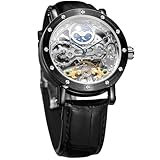 FORSINING Reloj de pulsera para hombre, diseño de fase lunar, Tourbillon, esqueleto, moda, negocios, fiesta, con correa de piel auténtica
