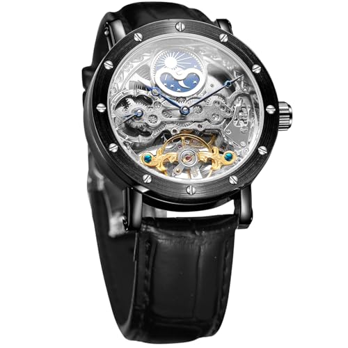 Montre pour homme en cuir véritable FORSINING au design tourbillon élégant