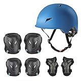 Skaterhelm Skateboard Schonerset Kinder Helm CE-Zertifizierung Schützer Schutzausrüstung Protektoren Knieschoner Ellenbogenschoner Set mit Helm für inliner Fahrrad Rollschuhe Jugendhelme