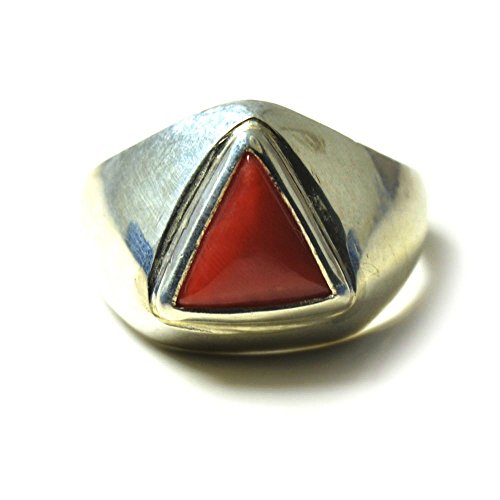 Argent Trillion Rouge corail naturel : bague d'exception en argent massif et gemme précieuse