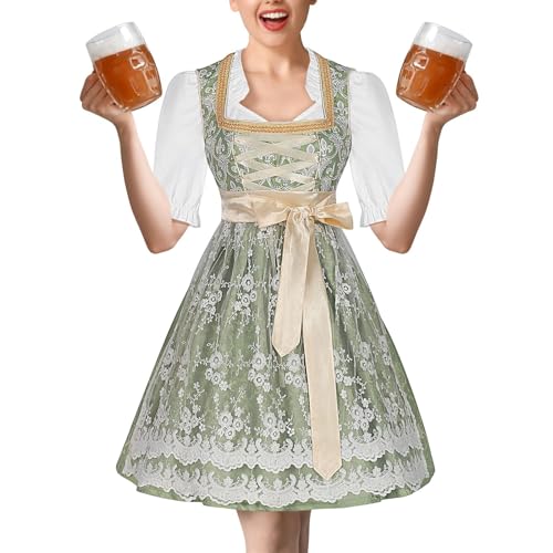 Generic - Oktoberfest Costume Dress - German Dirndl, Oktoberfest Cosplay Dress | Bavarian Folk Festival Dress-Up with Apron for Girls, Ideal for Halloween, Theater, Carnival, and Party Celebrations