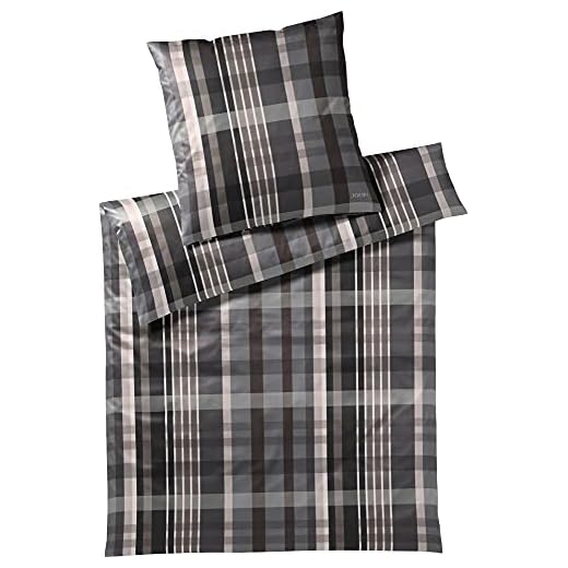 Joop! Mako-satin sängkläder uppsättning kontroll färg sten storlek 200 x 200 2 x 80 x 80 cm rutig
