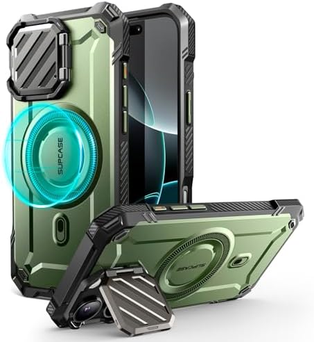 SUPCASE Cover Per IPhone 15/14/13 6.1'' Con Copriobiettivo E Cavalletto - Custodia Robust [Compatibile MagSafe] Nero
