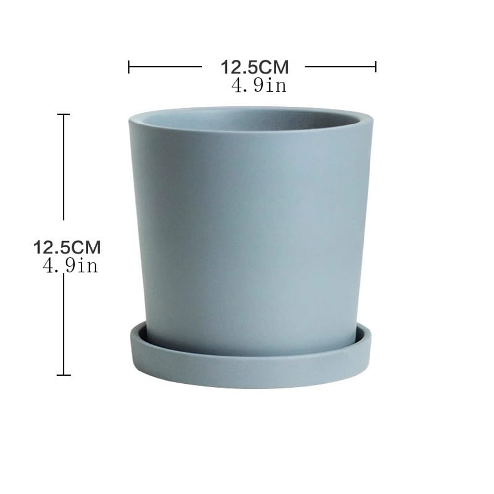 pot de fleur Pot de fleur rond bleu grisâtre, avec plateaux de soucoupes et trou de drainage, pot de plante en céramique de bureau, for jardin de rebord de fenêtre de chambre à coucher cache pot ceram