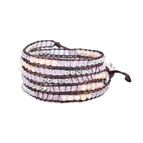 Spirit Wrist Kassandra Wrap Beaded Bracelets – Boho Bracelets For Women & Men – Pink Freshwater Cultured Pearl + Silver Zinc Bead Bracelet – Handmade In Bali Women’s & Mens Bracelet – Great Gift For Women & Men #TOP5