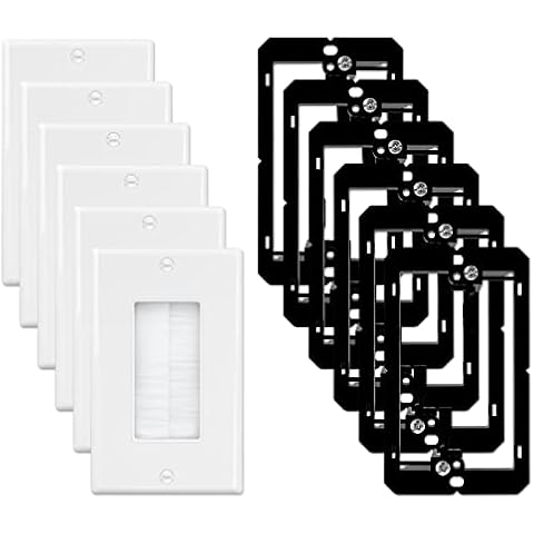 Iwillink Brush Wall Plate with Low Voltage Mounting Bracket 6-Pack, Cable Pass Through Insert for Wires, Single Gang Cable Access Strap, Wall Socket for HDTV, Home Theater Systems (White) Cover