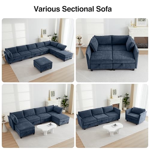 Image of ORRD Oversized Modular Sectional Sofa Set, Convertible U Shaped Couch with Storage, 8 Seater Sofa Modular with Ottomans and Reversible Chaise for Living Room, Office (Blue Grey)