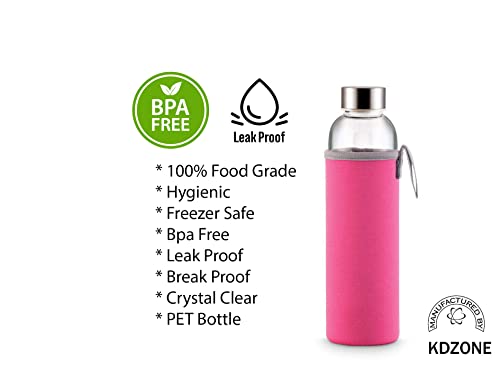 Image of Glass Water Bottle with Pouch glass bottle cover Kids for Girls and Boys Fridge water leak-proof air tight cap, Transparent (1)