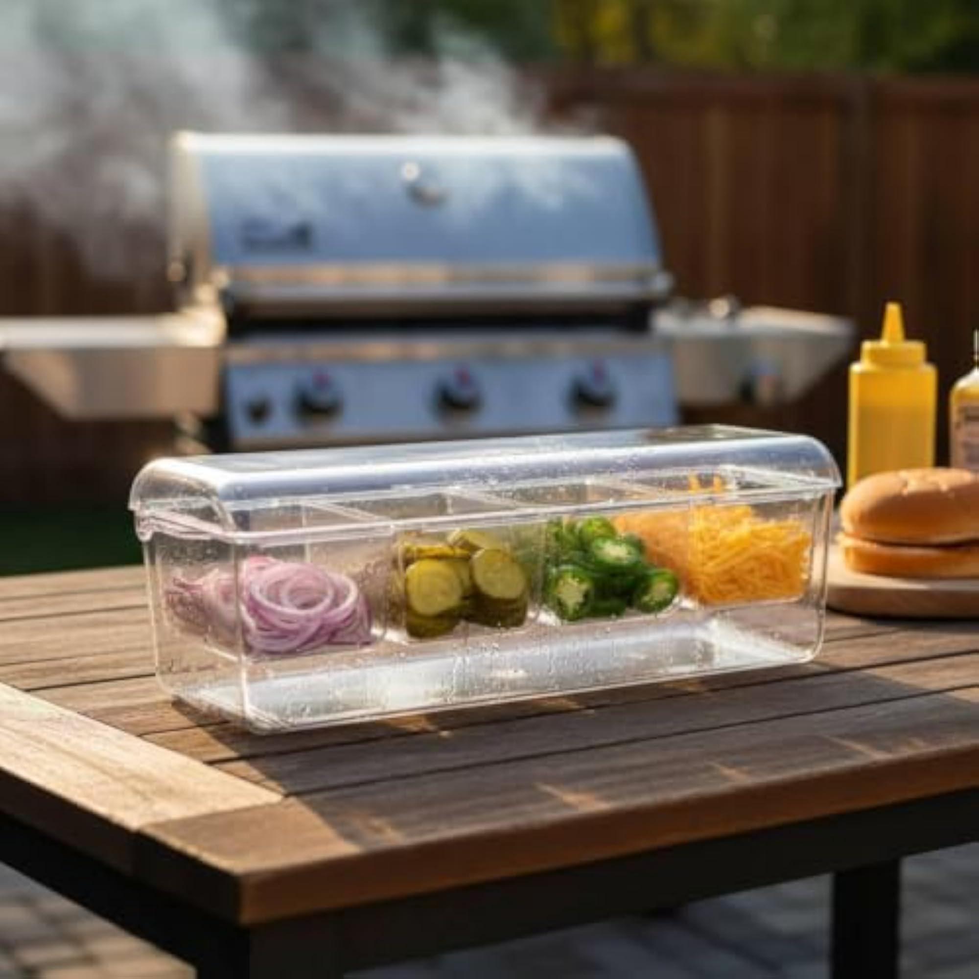 Divided Food Tray with Ice Base, Large Capacity