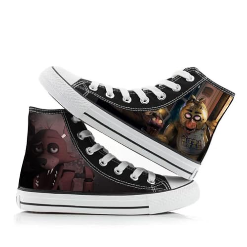 NOAFUNZO FNAF High Top Anime bedruckte Canvas-Schuhe, Sneaker, Fünf Nächte, Spielmuster, lässig, modisch, Schnürschuhe, Segeltuchschuhe für Herren und Damen, Typ11, 38 2/3 EU