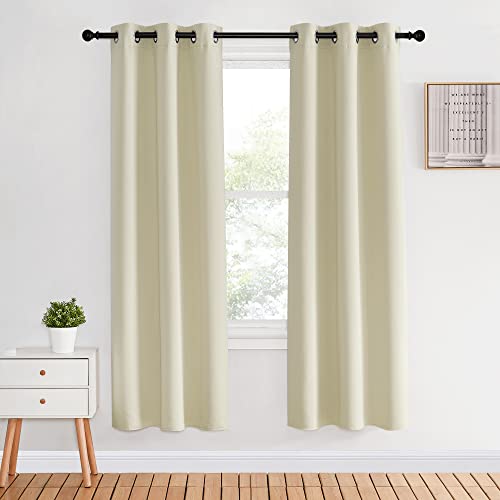 NICETOWN Room Darkening Curtains Panels for Bedroom, Beige, 2 Panels, 34 x 70 Inch, Energy Saving Thermal Insulated Solid Ring Top Light Blocking Wind