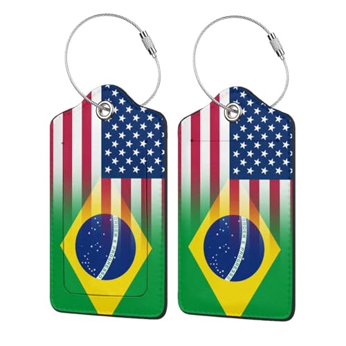 American Brazil Flag-1 2 Pack Luggage Tag for Suitcase, Luggage Tags for Suitcases,Leather Stainless Steel Loop Label Tag for Men Women Girlstravel Bag Suitcase