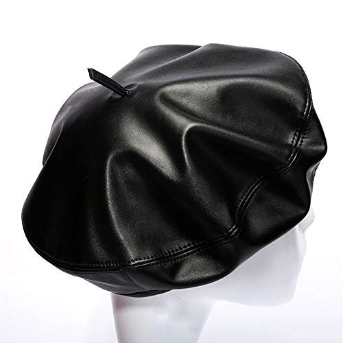 Labanca Women Faux Leather Solid Beret French Artist Tam Beanie Hat Cap(Black) #TOP7