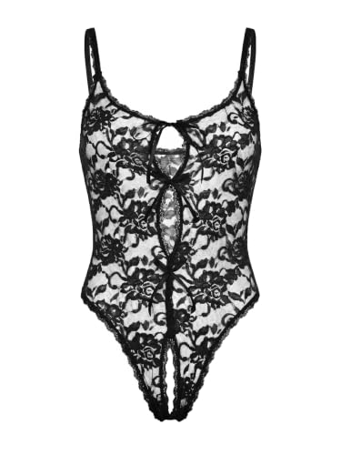 Kolagri Womens Lace Body Suits One Piece Lingerie Deep V Teddy Lace Bodysuit for Women Black S-XXL