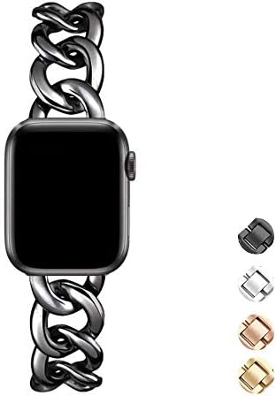Urpick Apple Watch Band - Stylish iWatch Band for Apple Watch SE Series 6 Series 5 4 3 2 1 Size 38mm 40mm 42mm 44mm, Durable Stainless Steel Chain Bands (Black, 42mm/44mm)