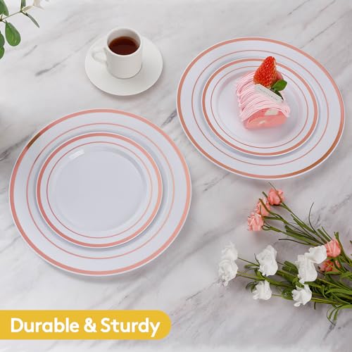 Image of Goodluck 200PCS Rose Gold Plastic Plates, Heavy Duty Disposable Plates