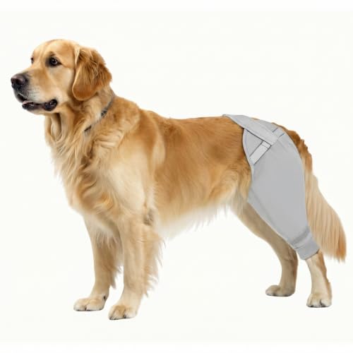 Image of Dog Rear Leg Sleeve to Stop Licking, Upgraded Hind Leg Cover to Stop Slipping, for TPLO Surgery, Skin Conditions, Wounds, Breathable Soft Fabric, Dog Cone Alternative, Left, XL, Grey