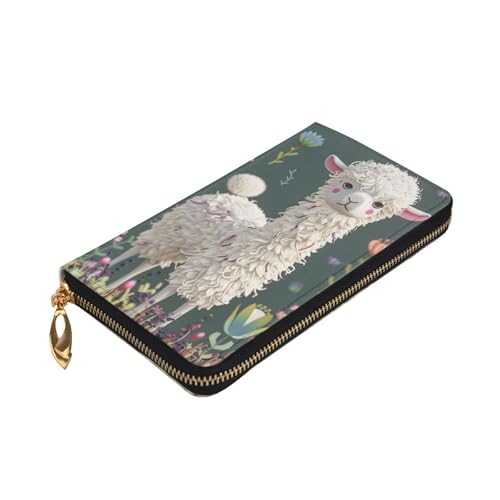 Flower Alpaca Printed Long Wallet for Women Men Cute PU Leather Wallet with Coin Purse and Credit Card Holder3