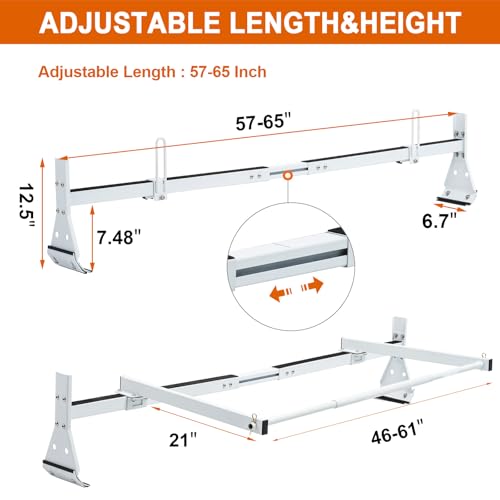 Universal Van Roof Ladder Racks with Rear Roller, Adjustable 57''-65'' with Ladder Stoppers, 3 Bars - Fit Chevy Express Fullsize Van 1996-Up, for Vans with Rain Gutter Only, 800LB Load-Capacity by CIRONBOW - Image 2