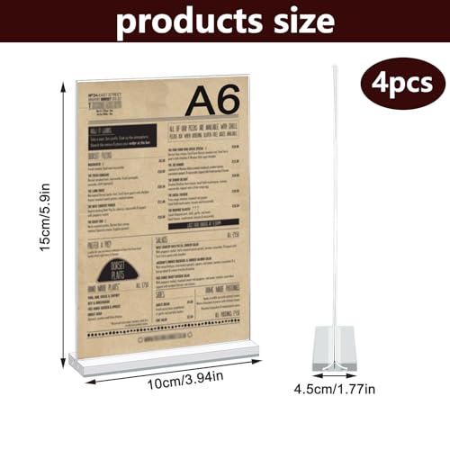 LiuHancsqd 4 Pcs A6 Acrylic Sign Holder A6 Display Stand, A6 Menu Holders, Clear Double Sided A6 Perspex Display Stands, A6 Poster Holder for Office Store Restaurant Reception Poster Menu Table Stand