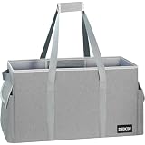 DSDCDJ Standing Extra Large Utility Tote Bag with Hard Bottom & Hard Sides, Heavy Duty Reusable Grocery Bags with Handles & 3 Pockets for Shopping, Beach, Picnics, Car (22.5'x11'x12', Grey)