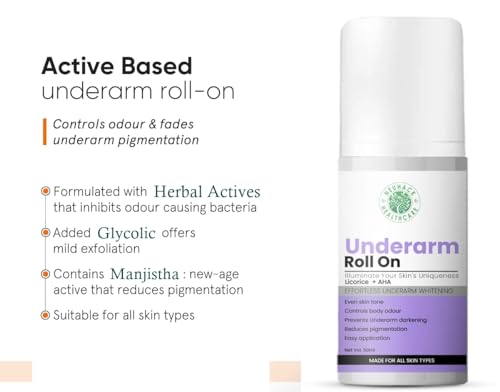 Image of UnderArm Brightening Roll On with 4% AHA - Fights Body Odor, Brightens armpits Deo Deodorant Rollon - For Men & Women (50g each, Pack of 2)