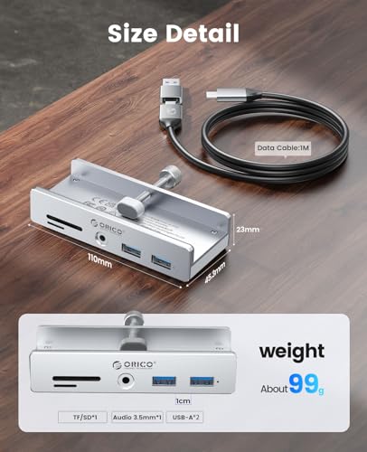 Hub USB 3.0, Hub USB a pinza con lettore di schede SD/TF, Splitter USB con 2 porte USB-A 3.0, audio da 3,5 mm, 5 Gbps, collegamento alimentazione 5V, per monitor, desktop - Hub USB - Immagine 7