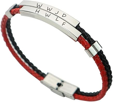 LiFashion WWJD HWLF Bracelets for Lover,Handmade Leather Bracelet What Would Jesus Do He Would Love First Wristband Stainless Steel 2 Layers Inspirational Religious Reminder Jewelry Gift for Him Her