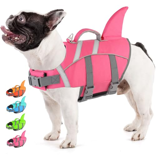 Doglay Shark Dog Life Jacket - Reflective Dog Life Vest for Swimming and Boating with Rescue Handle, Adjustable High Buoyancy Floating Vest for Small Medium Large Dogs X-small Pink