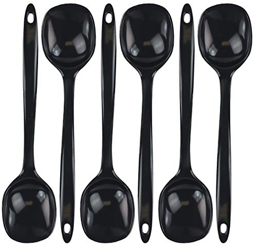 Reston Lloyd Cooking Spoon for Serving, Basting, Mixing, Heat Resistant, BPA Free Melamine 11 inch Utensil with Ergonomic Handle, Set of 6, Black
